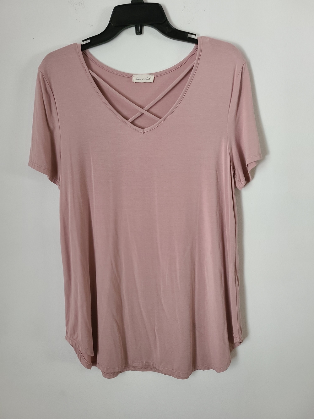Crisscross V-Neck Short Sleeve Tee - Dusty Rose